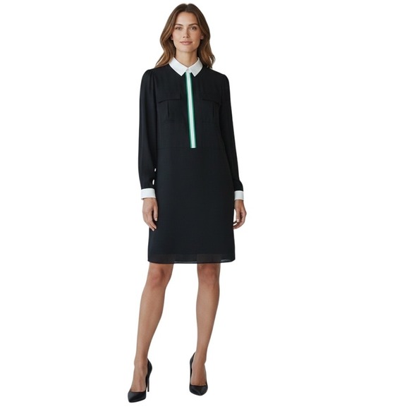 Worthington Dresses & Skirts - Worthington Shift Dress Womens Size 6 Black White Contrast Collar Preppy Mod